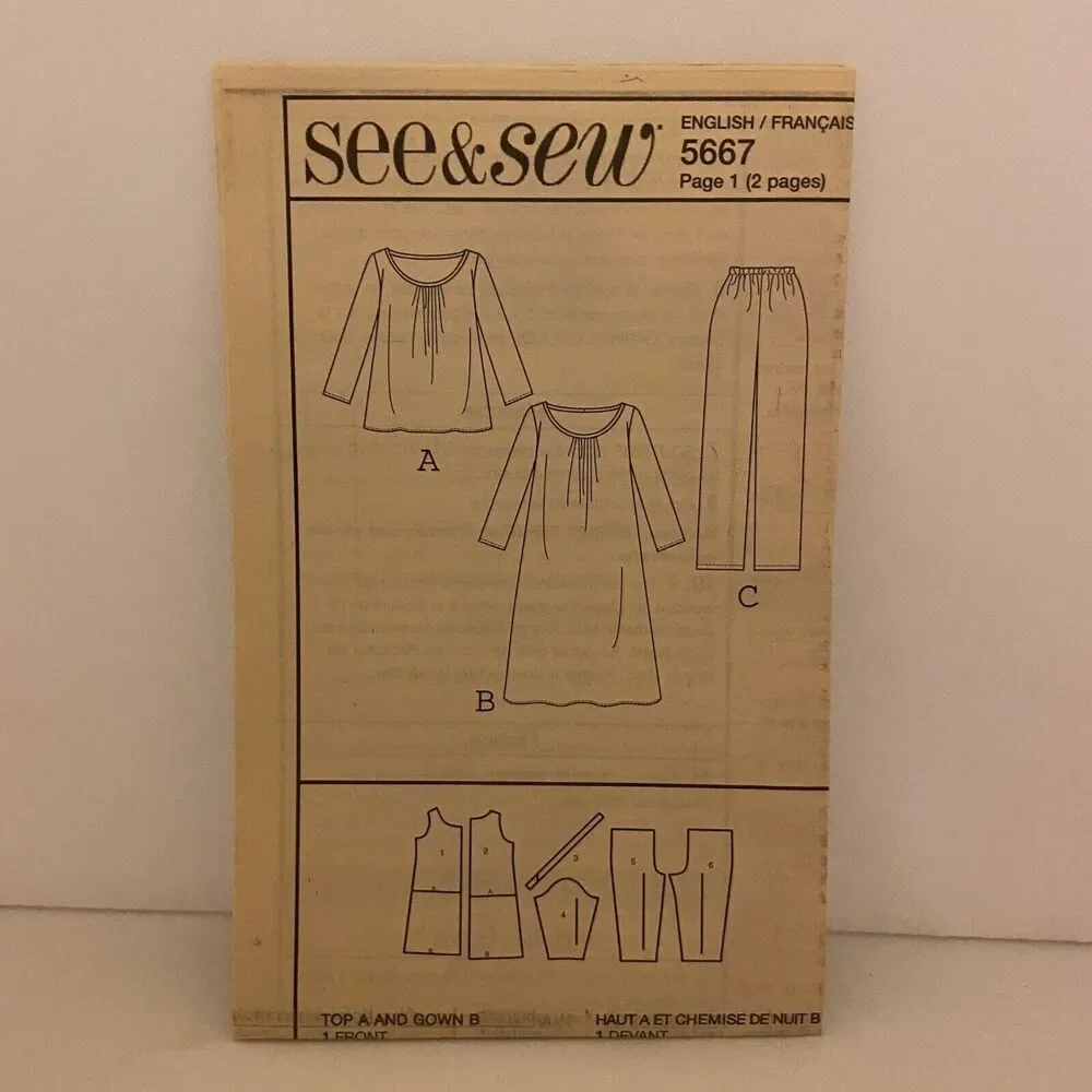 #B5667 See&Sew Misses Top Gown and Pants Sewing Pattern Size XS-2XL
